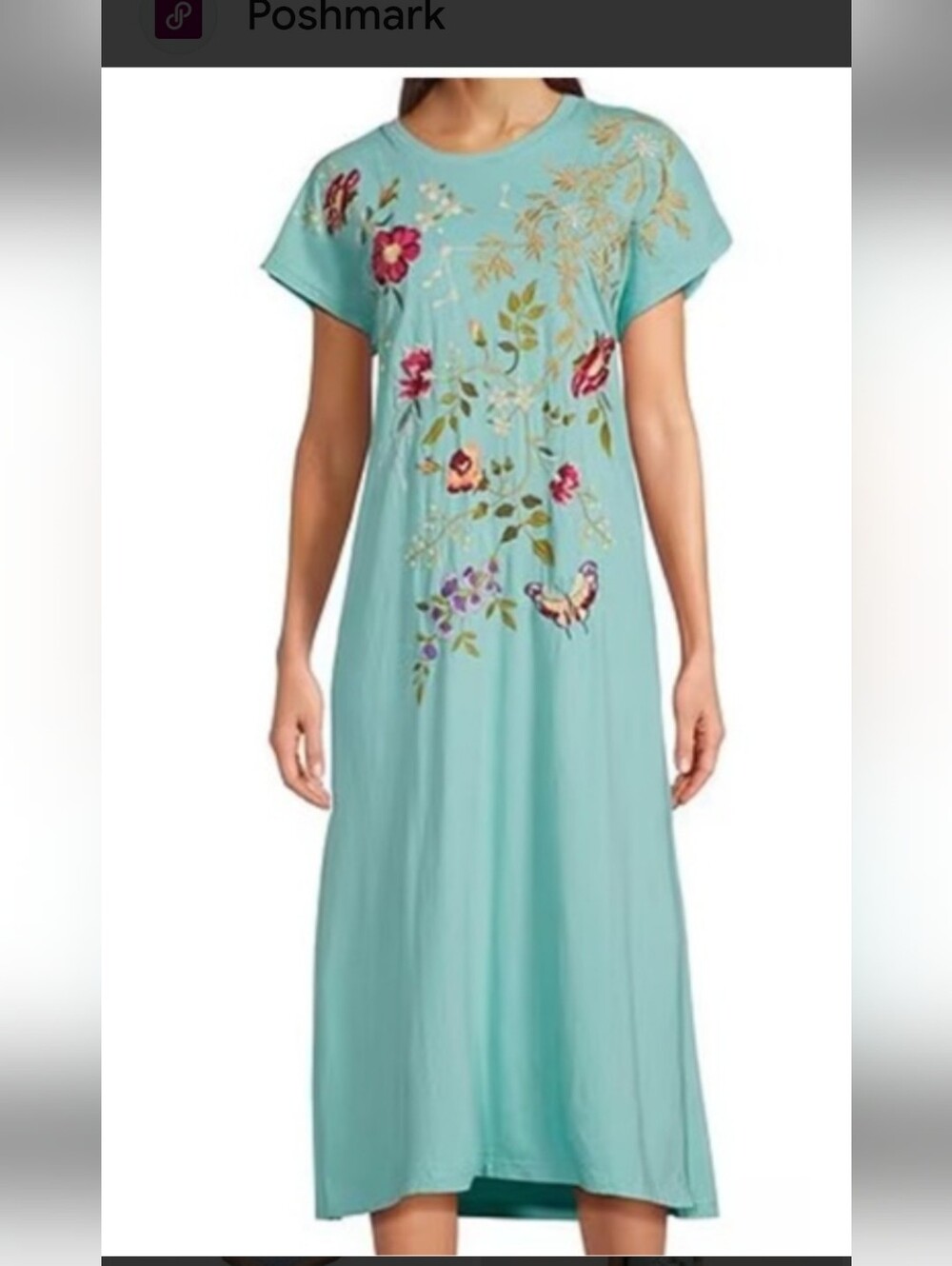 JOHNNY WAS Osaka Womens T Shirt Knit Midi Dress Size Medium Embroidered